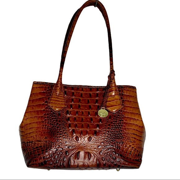 Brahim Handbags - BRAHIM Pecan Croc Embossed Leather Shoulder Tote Bag